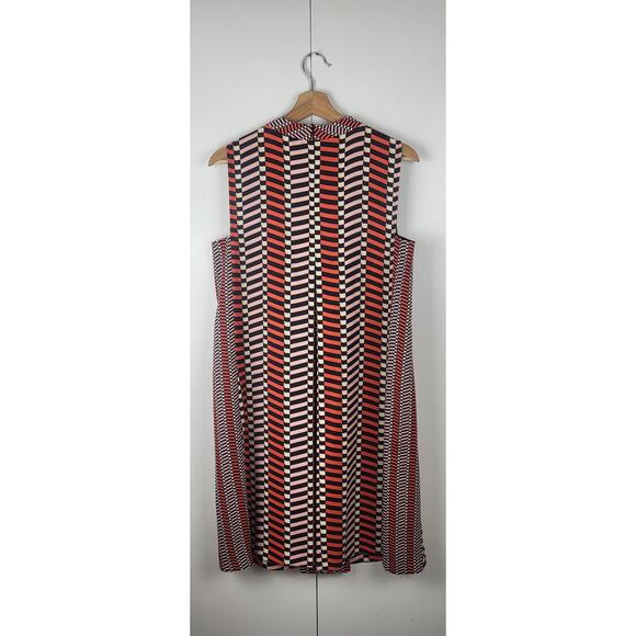 MARELLA Stripe Pleated A-Line Geometric Print Shift Silky Dress Black Orange | 8 - Picture 7 of 16